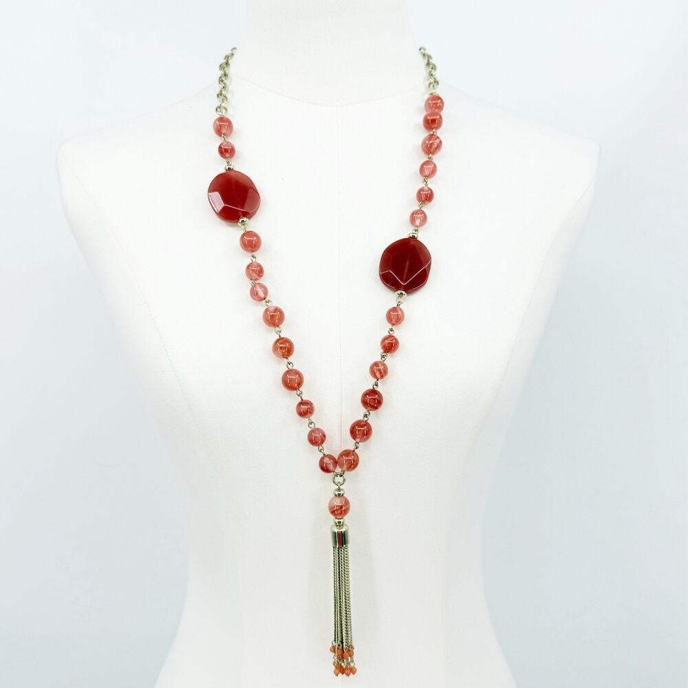 Long Beaded Tassel Necklace Gold Chain Statement Boho Layered Jewelry Coastal